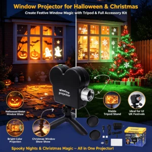 2-in-1 Halloween & Christmas LED Window Projector with Tripod