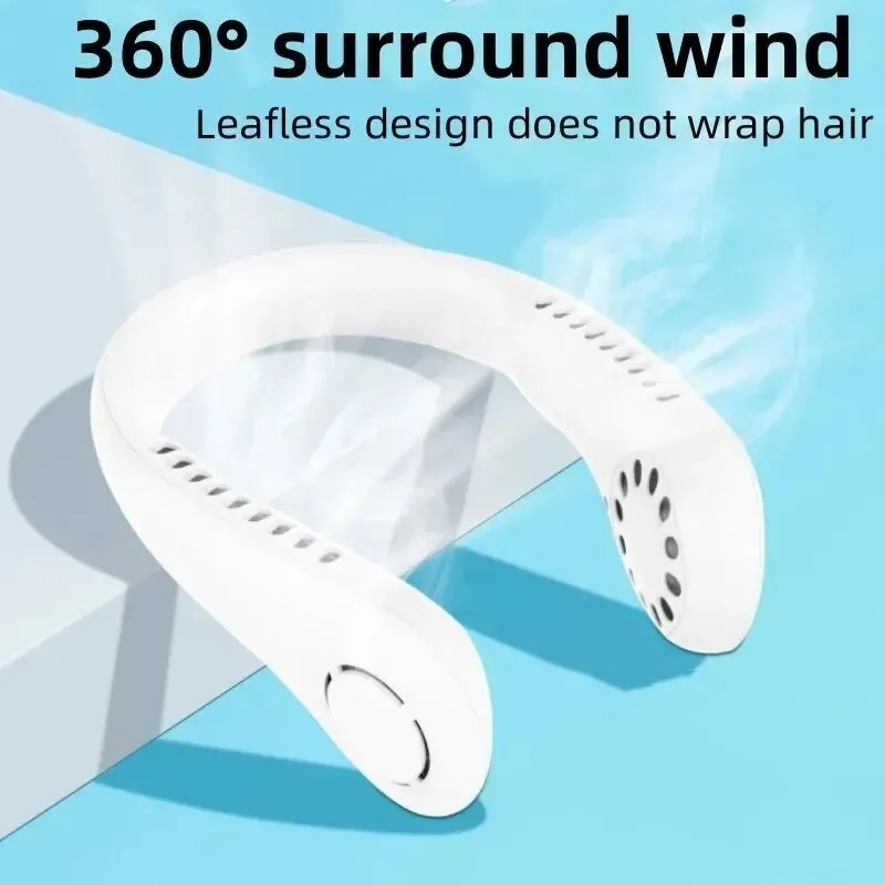 Wearable USB Neck Fan with Power Display, Bladeless Design - Image 2