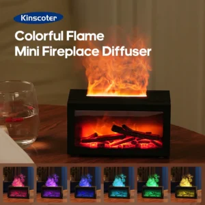 Mini Desktop Fireplace Humidifier with Flame LED