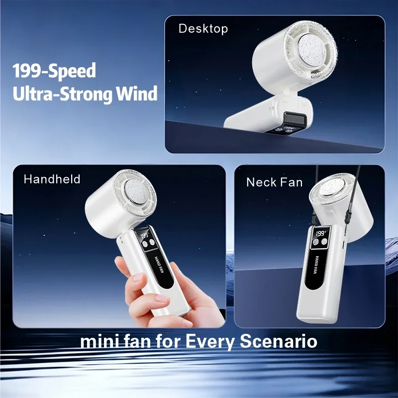 Portable Handheld Turbo Fan with 5-Gear Speed Control - Image 2