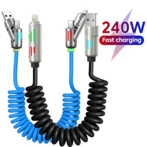 RGB 4-in-1 Retractable Charging Cable 240W USB C