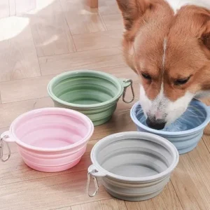 Collapsible Silicone Pet Water Bowl 350ml with Clip