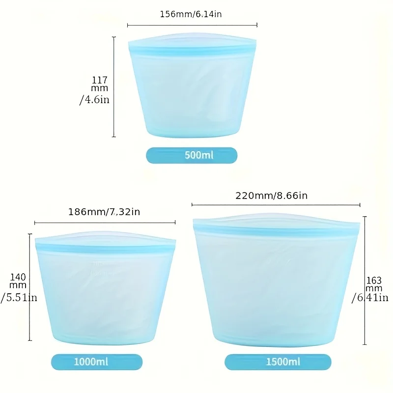 Reusable Silicone Food Storage Bags, Leakproof Ziplock Set - Image 6