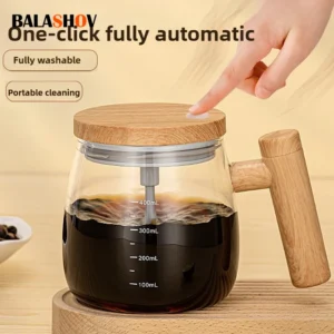 Self-Stirring Electric Mixing Mug with Wooden Handle