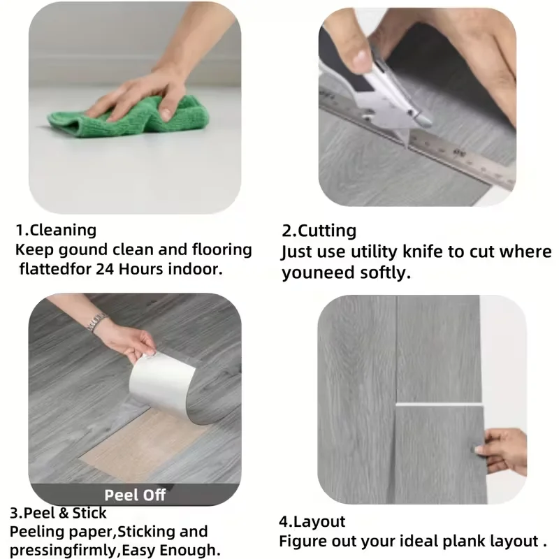 Peel-and-Stick Wood-Effect Vinyl Floor Tiles Pack of 10 - Image 6