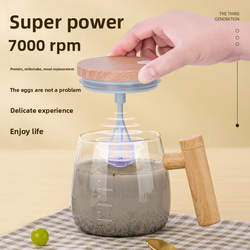 Self-Stirring Electric Mixing Mug with Wooden Handle - Image 4