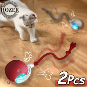 2 Pack Interactive Electric Rolling Pet Chase Ball with Tail Rope