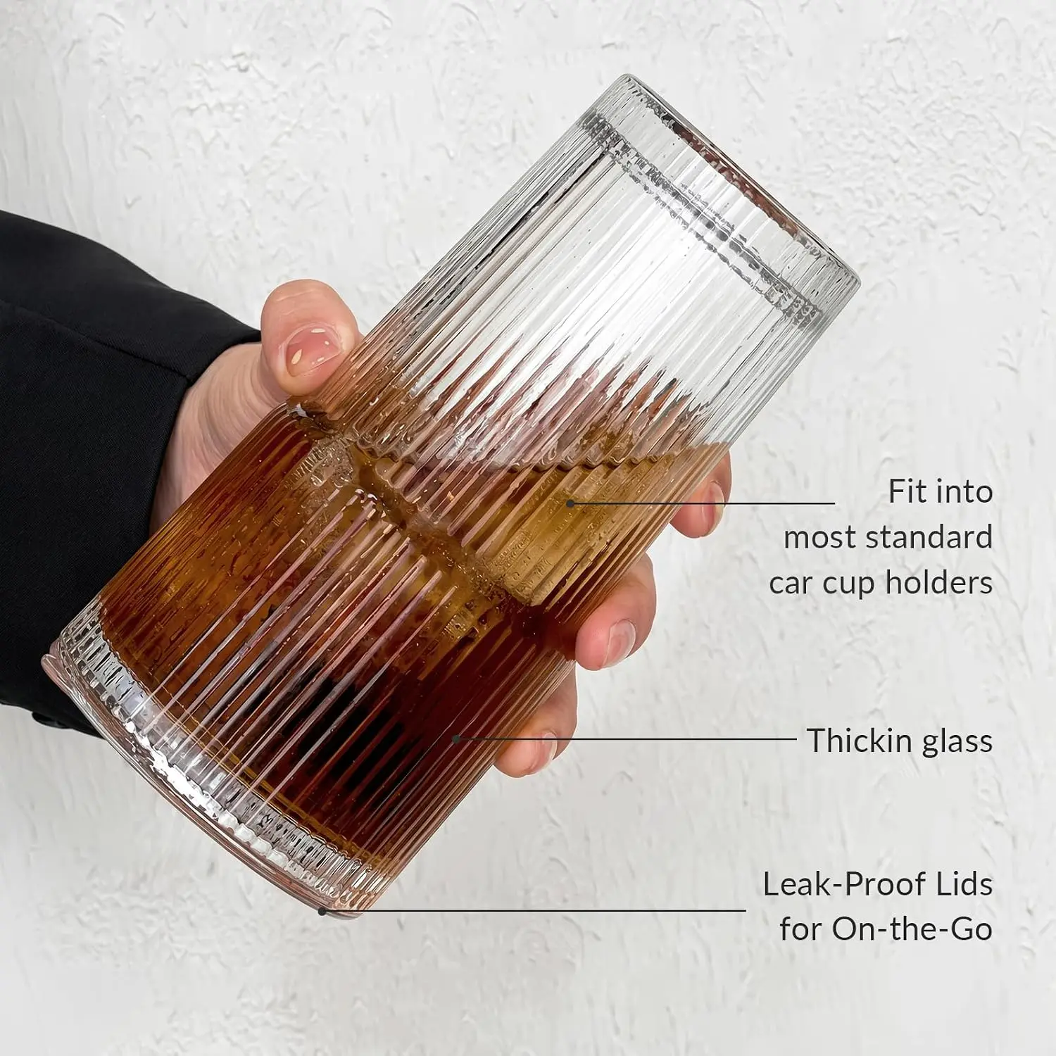 Large Striped Insulated Glass Tumbler with Lid and Straw - Image 6