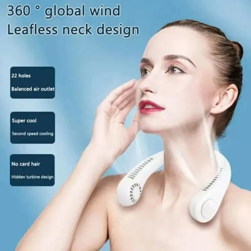 Wearable USB Neck Fan with Power Display, Bladeless Design - Image 5