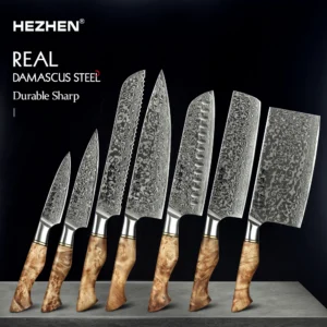7-Piece Damascus Steel Knife Set with Wooden Handles