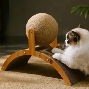 2-in-1 Wooden Cat Scratcher with Sisal Ball