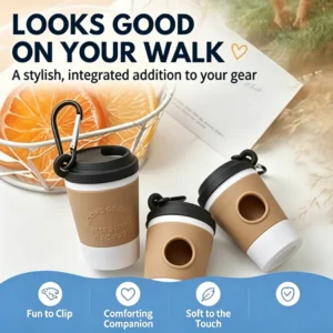 Coffee Cup Dog Poop Bag Dispenser with Leash Clip