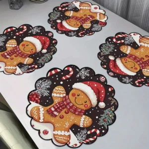 Set of 4 Christmas Round Placemats - Heat Resistant & Non-Slip
