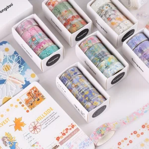 5-Roll Vintage Floral Washi Tape Set for Crafting