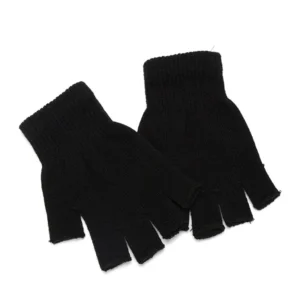 Unisex Cotton Knit Fingerless Gloves - Black Winter Warmth