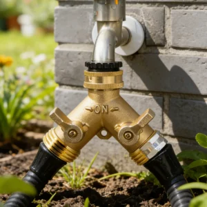 Solid Brass 3/4 Inch Garden Tap Splitter with Dual Valves