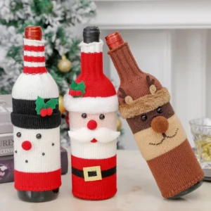 Festive Woven Wine Bottle Covers: Santa, Snowman & Elk