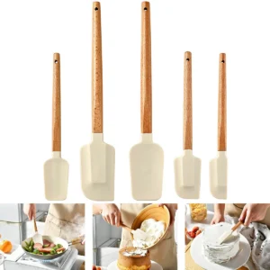 5-Piece Silicone Scraper Set with Wooden Handles